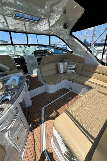  Yacht Photos Pics 2018 Crownline 350 SY yacht interior with luxurious seating and modern amenities.