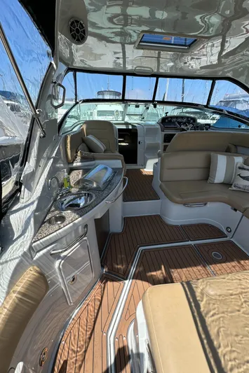  Yacht Photos Pics 2018 Crownline 350 SY yacht interior with luxurious seating and modern amenities.
