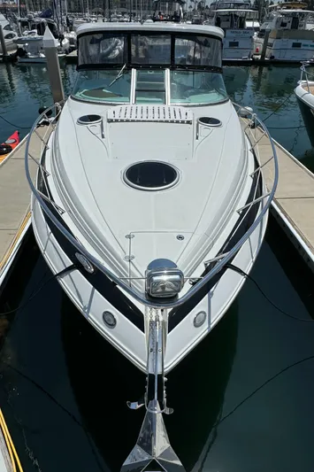  Yacht Photos Pics 2018 Crownline 350 SY yacht docked in marina, front view.
