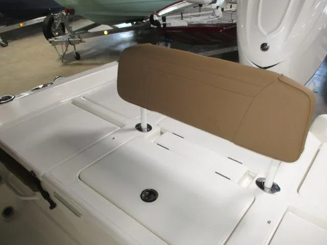 2025 Skeeter SX2550 boat interior with tan seat and white deck.