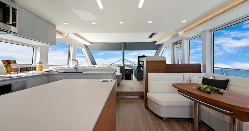 Clb65 Yacht Photos Pics Luxurious interior of 2024 CL Yachts CLB65 with modern design and ocean view.