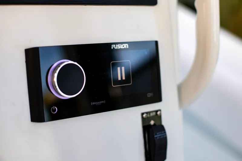 New Stock Yacht Photos Pics Fusion audio control panel on 2026 Yellowfin 36 Offshore boat.