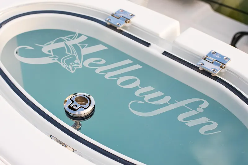New Stock Yacht Photos Pics 2026 Yellowfin 36 Offshore boat logo on a sleek, modern hatch cover.