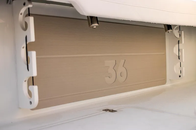 New Stock Yacht Photos Pics 2026 Yellowfin 36 Offshore boat interior detail with number 36.