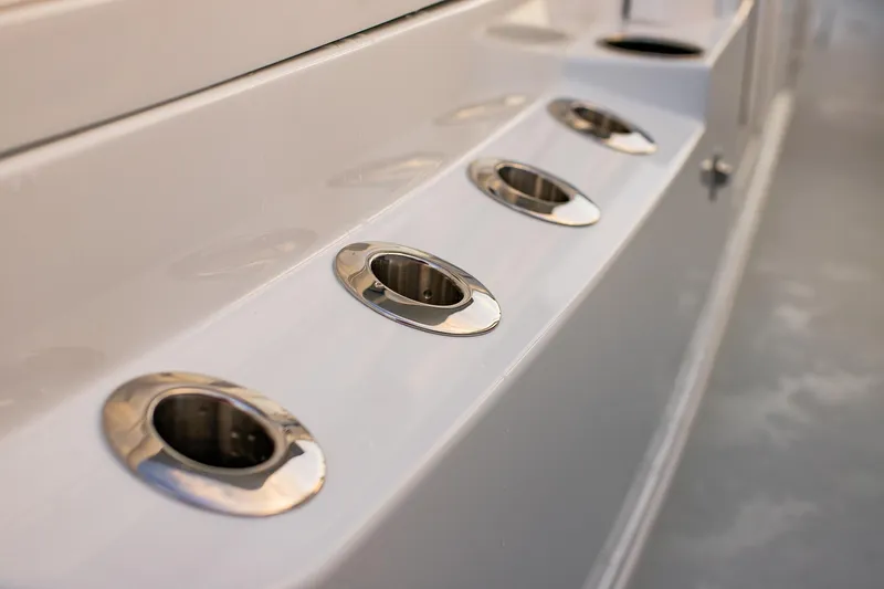 New Stock Yacht Photos Pics 2026 Yellowfin 36 Offshore boat with stainless steel cup holders.