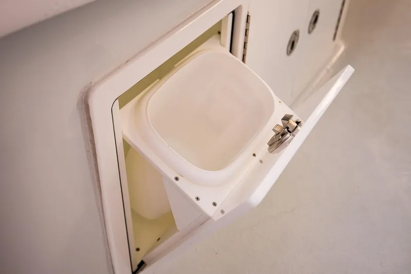 New Stock Yacht Photos Pics Built-in storage compartment on 2026 Yellowfin 36 Offshore boat.