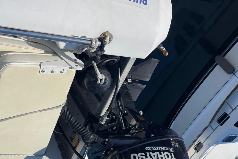  Yacht Photos Pics 1997 McKinna 48 Pilothouse boat with Tohatsu outboard motor detail.