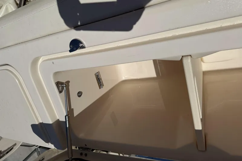 335-714 Used Yacht Photos Pics 2021 Grady-White Freedom 335 boat storage compartment with hydraulic support.
