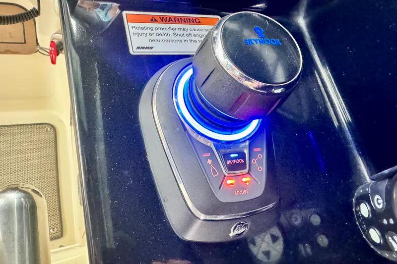  Yacht Photos Pics 2021 Chris-Craft Calypso 35 Skyhook control system with warning label.