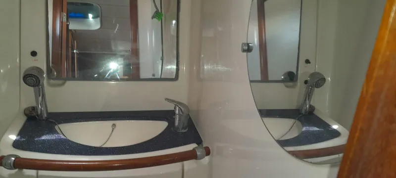 Picaro Yacht Photos Pics Bathroom sink area in a 2005 Beneteau Oceanis 473 yacht.