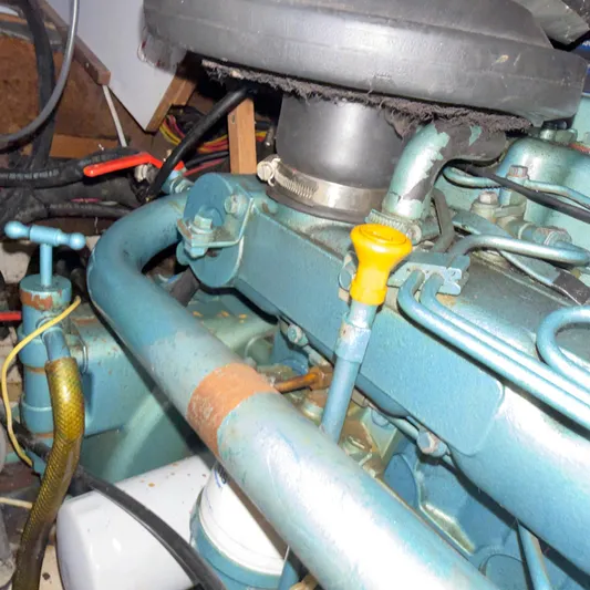 Picaro Yacht Photos Pics Engine compartment of a 2005 Beneteau Oceanis 473 sailboat.