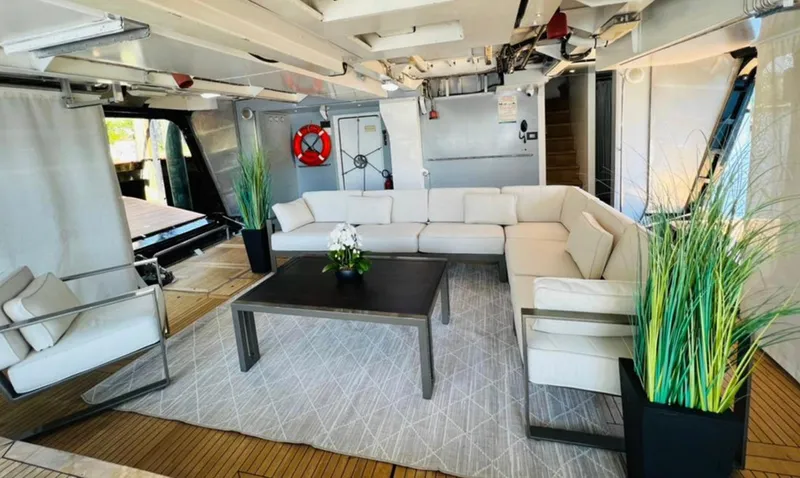 Matrix Yacht Photos Pics Luxurious interior of 1999 Baglietto 41M yacht with modern seating and decor.