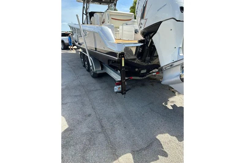  Yacht Photos Pics 2015 Nor-Tech 390 Sport Center Console boat on trailer, rear view.