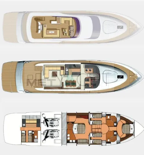  Yacht Photos Pics Floor plan of a 2015 Fairline Squadron 78 Custom luxury yacht, showcasing detailed interior layout.