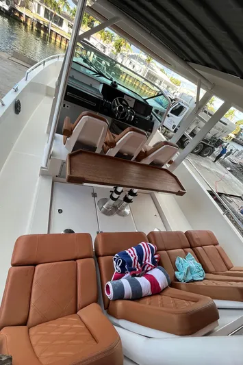 Special !! Call For Details! Yacht Photos Pics 2018 Axopar 370 SUN TOP boat with tan seats and folding table .