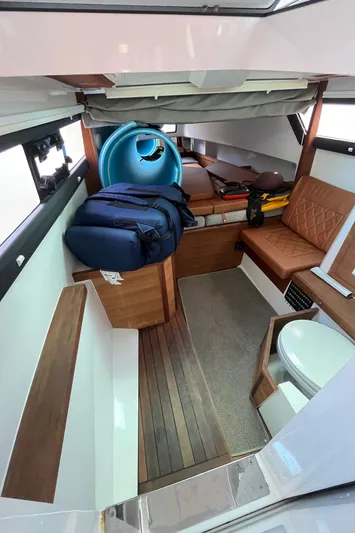 Special !! Call For Details! Yacht Photos Pics Interior of 2018 Axopar 370 SUN TOP boat with seating and storage.
