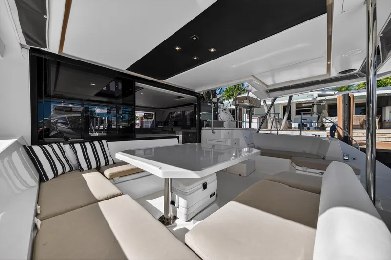  Yacht Photos Pics Luxurious 2019 Leopard 45 yacht interior with spacious seating and modern design.