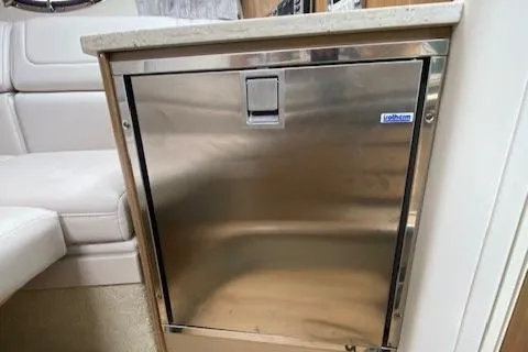  Yacht Photos Pics Stainless steel refrigerator in 2017 Formula 350 Sun Sport boat interior.