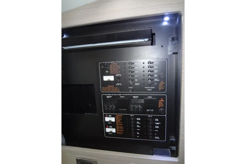 Double Double Yacht Photos Pics Control panel of a 2019 Formula 400 Super Sport boat, featuring various switches and indicators.