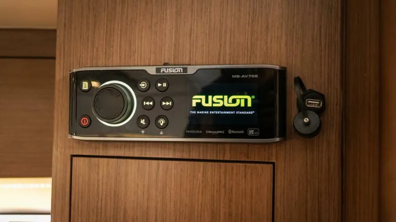 Debbie Yacht Photos Pics Fusion audio system in 2021 Beneteau Gran Turismo 32 yacht interior.