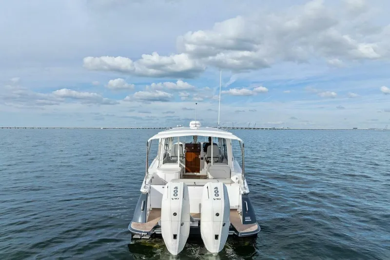  Yacht Photos Pics 2025 MJM 35 boat on open water with twin 400 V10 engines.