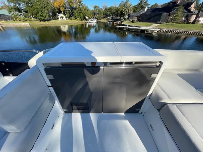  Yacht Photos Pics 2017 Fairline Squadron 48 yacht interior with sleek seating and scenic water view.