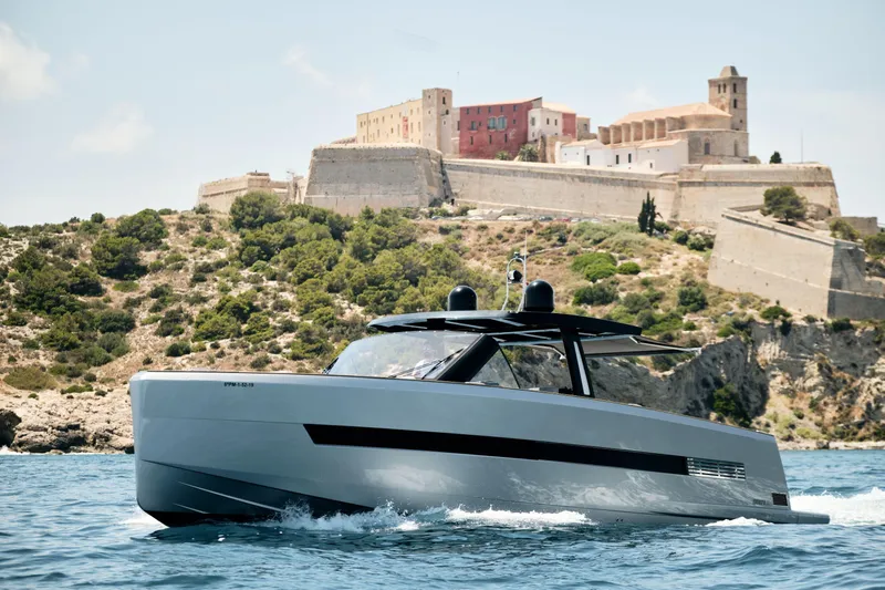  Yacht Photos Pics 2018 Fjord 52 Open yacht cruising near historic coastal fortress.