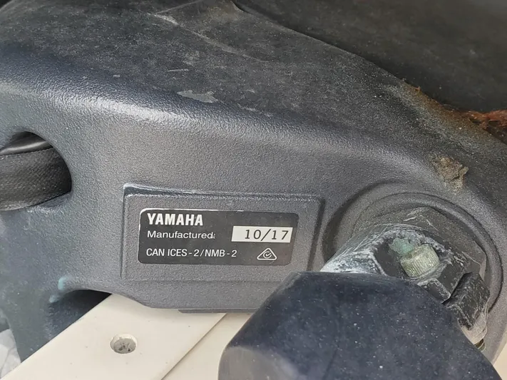 Rising Sun Yacht Photos Pics Yamaha engine part with manufacturing date label, October 2017, on Grady-White Express 330 boat.