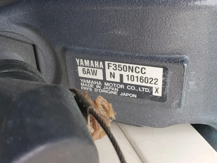 Rising Sun Yacht Photos Pics Yamaha F350NCC engine label on 2018 Grady-White Express 330 boat.