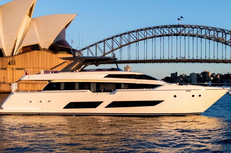 Toro Yacht Photos Pics 2017 Ferretti Yachts 850 cruising near Sydney Opera House and Harbour Bridge.
