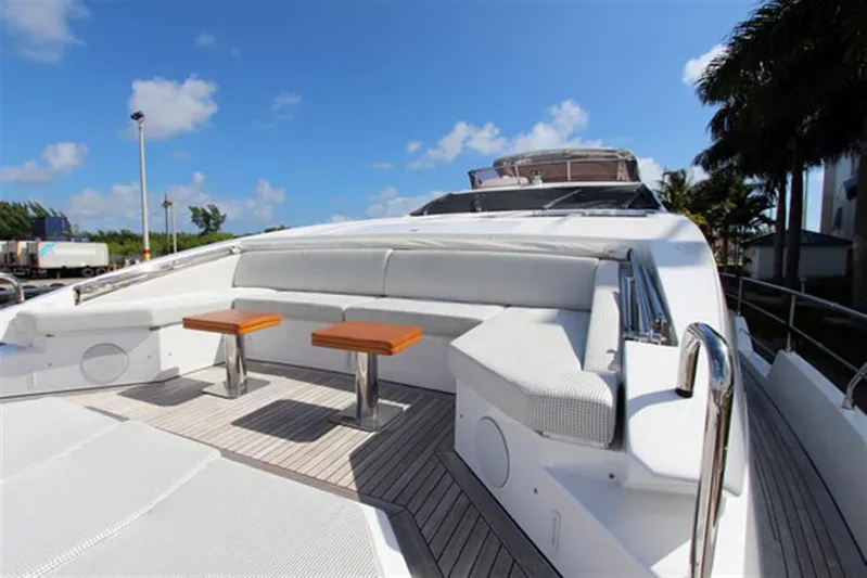La Tache Yacht Photos Pics Luxurious 2014 Azimut 100 Grande yacht deck with seating and tables.