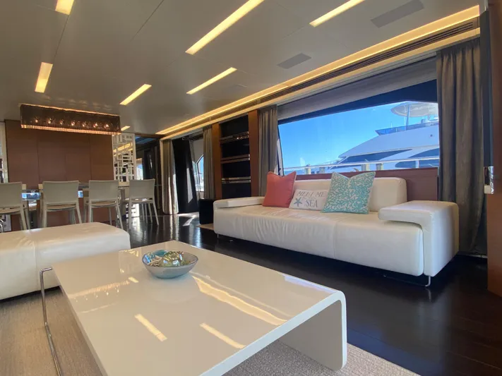 La Tache Yacht Photos Pics Luxurious interior of 2014 Azimut 100 Grande yacht with modern furnishings.