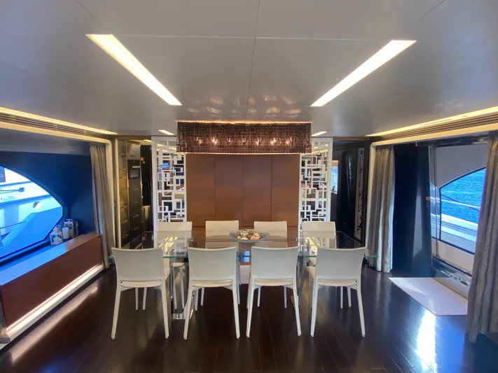 La Tache Yacht Photos Pics Luxurious dining area on 2014 Azimut 100 Grande yacht with modern decor.
