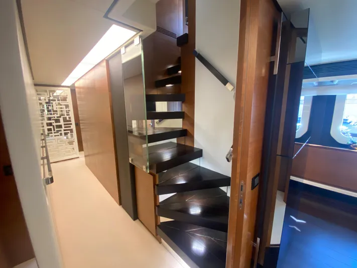 La Tache Yacht Photos Pics Interior staircase of 2014 Azimut 100 Grande luxury yacht.
