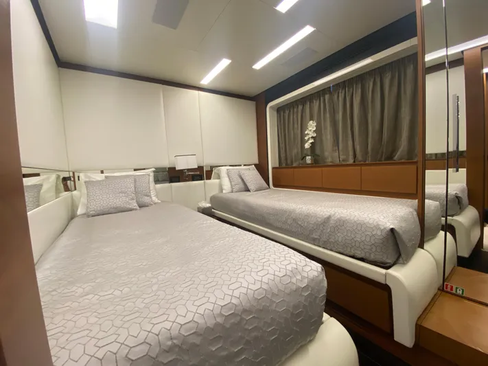 La Tache Yacht Photos Pics Luxurious twin bedroom on 2014 Azimut 100 Grande yacht with modern decor.