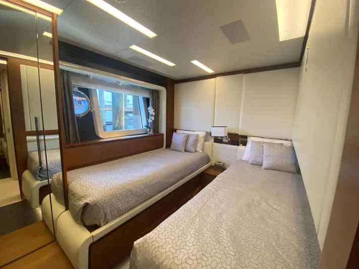La Tache Yacht Photos Pics Luxurious twin bedroom on 2014 Azimut 100 Grande yacht with modern decor.