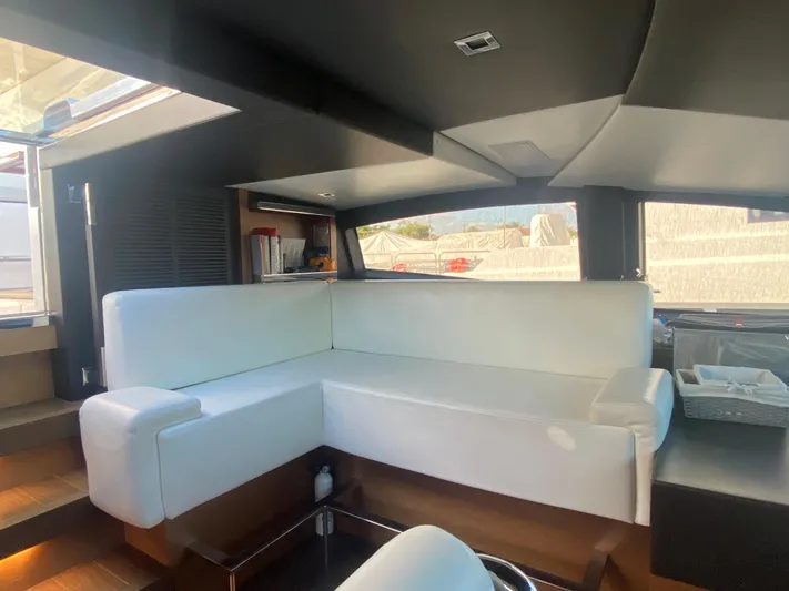 La Tache Yacht Photos Pics Luxurious white leather seating area inside 2014 Azimut 100 Grande yacht.