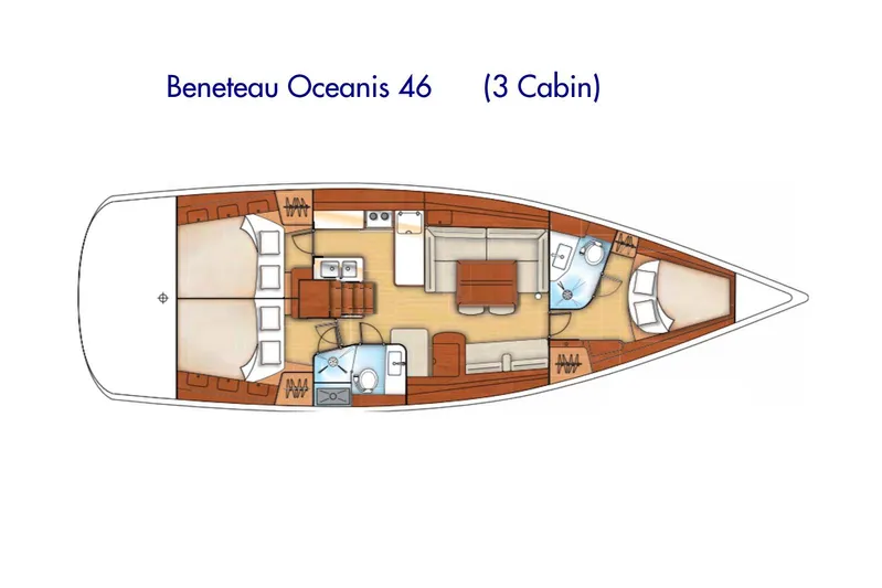  Yacht Photos Pics Floor plan of 2007 Beneteau Oceanis 46 yacht with three cabins.