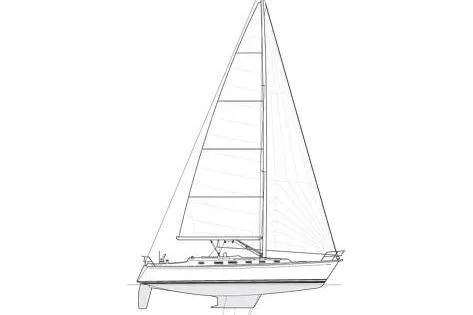 Makasi Yacht Photos Pics Line drawing of a 2008 Tartan 4100 sailboat, showcasing its sleek design and sail configuration.