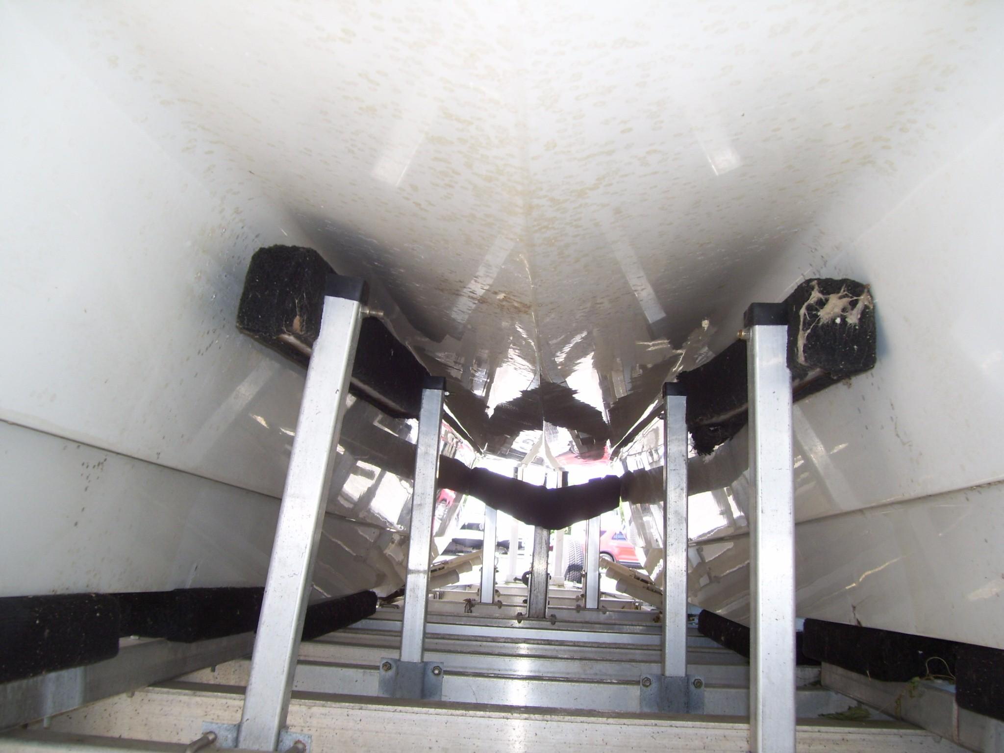 Underside view of 2002 Mares 38 High Performance boat on trailer.