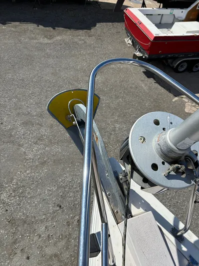 Renaissance Yacht Photos Pics Bow of a 2000 Catalina 380 sailboat with anchor and winch system.