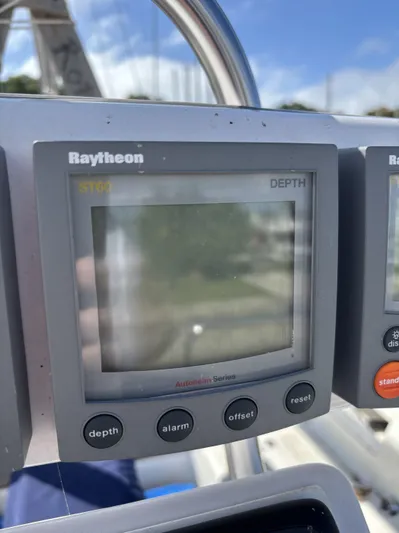 Renaissance Yacht Photos Pics Raytheon ST60 depth gauge on Catalina 380 yacht, 2000 model, with control buttons.