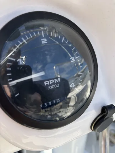Renaissance Yacht Photos Pics Close-up of Catalina 380 tachometer showing RPM and odometer reading.