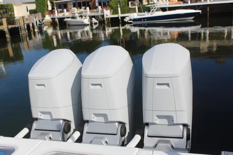  Yacht Photos Pics Three outboard engines on an HCB 42 Lujo boat, 2023 model.
