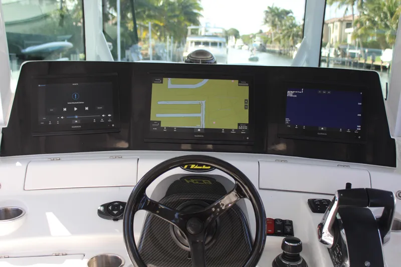  Yacht Photos Pics HCB 42 Lujo 2023 helm with modern navigation displays.