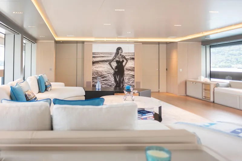 Tolemai Yacht Photos Pics Luxurious interior of 2023 Sanlorenzo XSP202 yacht with elegant decor and modern furnishings.