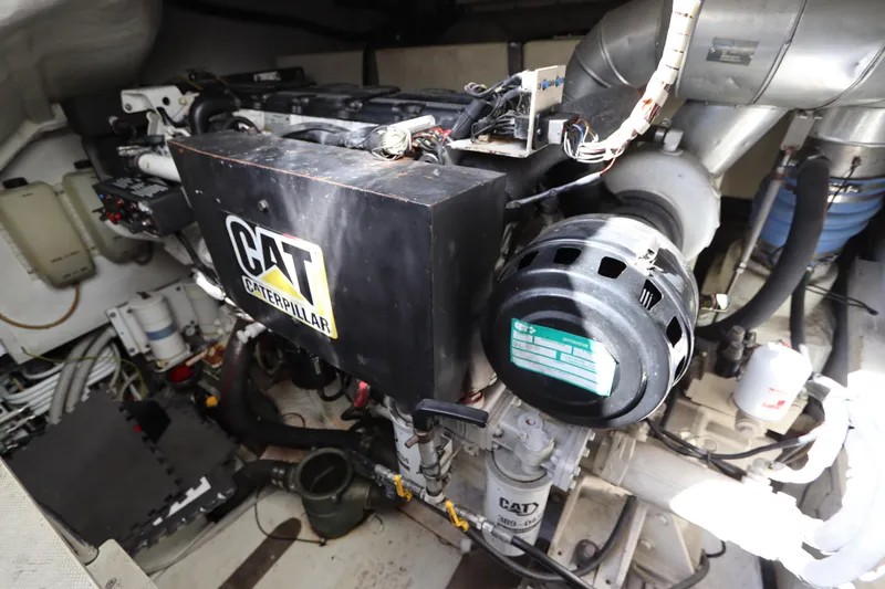  Yacht Photos Pics Engine room of 2007 Azimut 62S yacht featuring a Caterpillar engine.