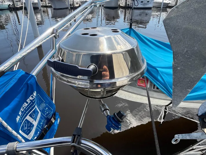 Bella Vita Yacht Photos Pics Stainless steel grill on a 1999 Catalina 42 MkII sailboat deck.