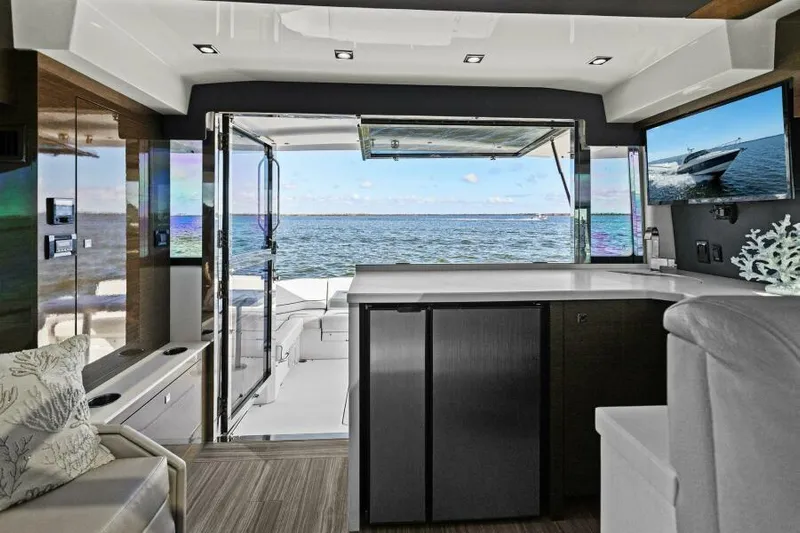 Perfect Match Yacht Photos Pics Luxurious 2018 Cruisers Yachts 45 Cantius interior with ocean view and modern amenities.