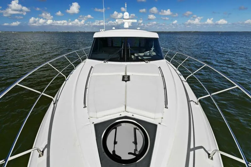 Perfect Match Yacht Photos Pics 2018 Cruisers Yachts 45 Cantius on open water, showcasing sleek deck design.